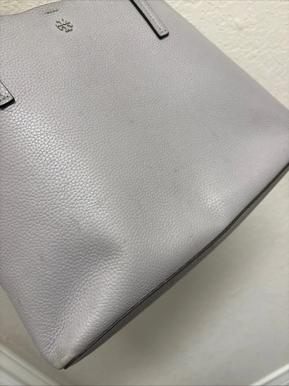 Tory Burch Light Gray Pebbled Leather Tote Bag